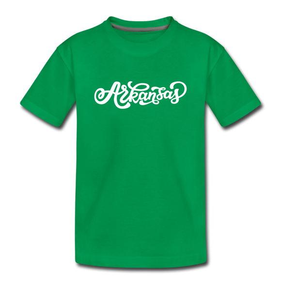 Arkansas Youth T-Shirt - Hand Lettered Youth Arkansas Tee - kelly green
