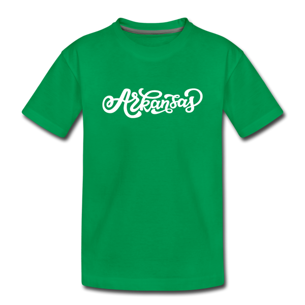 Arkansas Youth T-Shirt - Hand Lettered Youth Arkansas Tee - kelly green