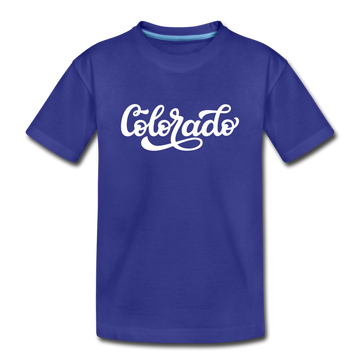 Colorado Youth T-Shirt - Hand Lettered Youth Colorado Tee - royal blue