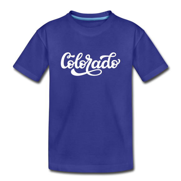 Colorado Youth T-Shirt - Hand Lettered Youth Colorado Tee - royal blue