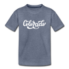 Colorado Youth T-Shirt - Hand Lettered Youth Colorado Tee - heather blue