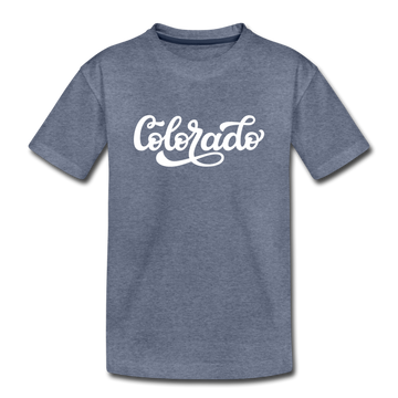 Colorado Youth T-Shirt - Hand Lettered Youth Colorado Tee - heather blue