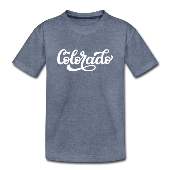 Colorado Youth T-Shirt - Hand Lettered Youth Colorado Tee - heather blue