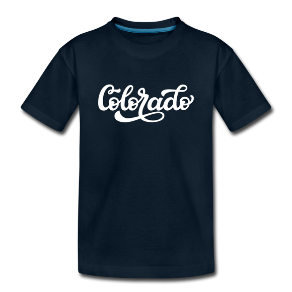 Colorado Youth T-Shirt - Hand Lettered Youth Colorado Tee - deep navy
