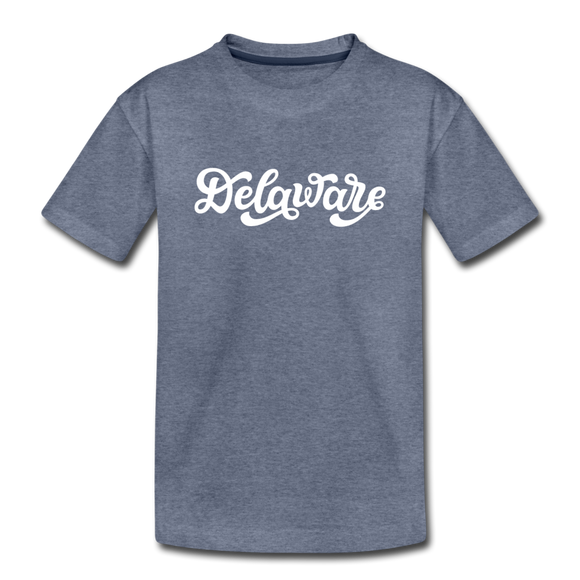 Delaware Youth T-Shirt - Hand Lettered Youth Delaware Tee - heather blue