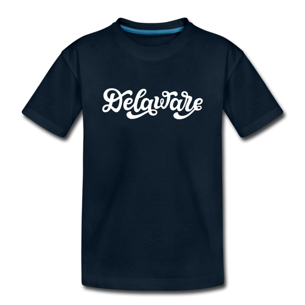 Delaware Youth T-Shirt - Hand Lettered Youth Delaware Tee - deep navy