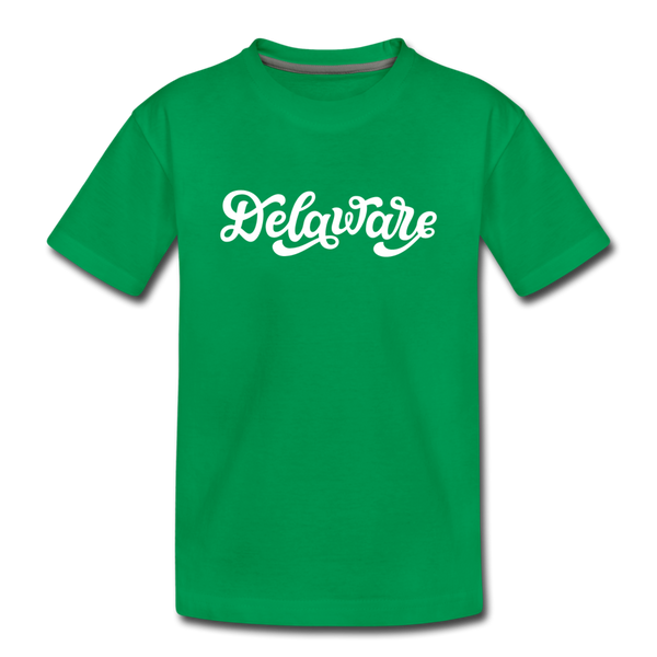 Delaware Youth T-Shirt - Hand Lettered Youth Delaware Tee - kelly green