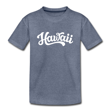 Hawaii Youth T-Shirt - Hand Lettered Youth Hawaii Tee - heather blue