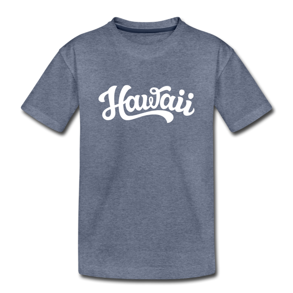 Hawaii Youth T-Shirt - Hand Lettered Youth Hawaii Tee - heather blue