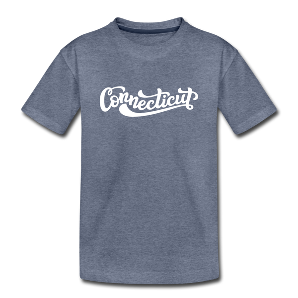 Connecticut Youth T-Shirt - Hand Lettered Youth Connecticut Tee - heather blue