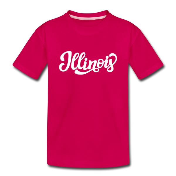 Illinois Youth T-Shirt - Hand Lettered Youth Illinois Tee - dark pink