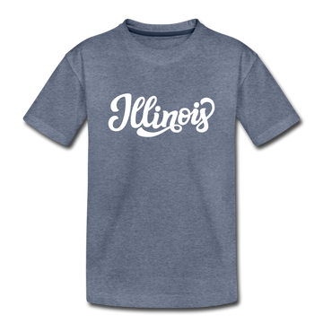 Illinois Youth T-Shirt - Hand Lettered Youth Illinois Tee - heather blue