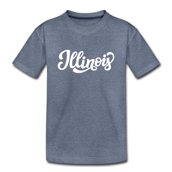 Illinois Youth T-Shirt - Hand Lettered Youth Illinois Tee - heather blue