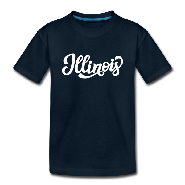 Illinois Youth T-Shirt - Hand Lettered Youth Illinois Tee - deep navy