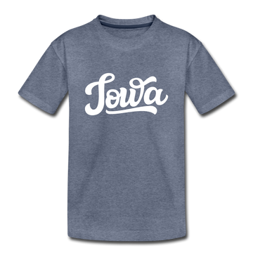 Iowa Youth T-Shirt - Hand Lettered Youth Iowa Tee - heather blue