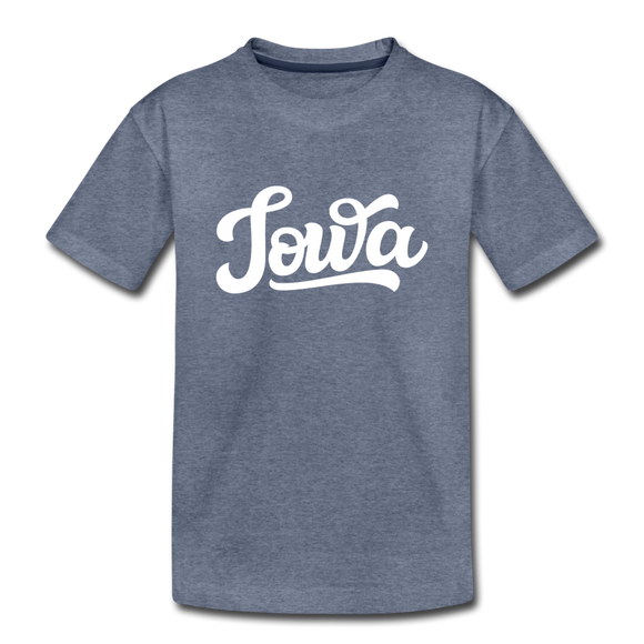 Iowa Youth T-Shirt - Hand Lettered Youth Iowa Tee - heather blue
