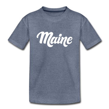 Maine Youth T-Shirt - Hand Lettered Youth Maine Tee - heather blue