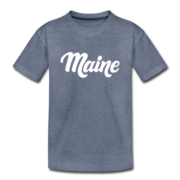 Maine Youth T-Shirt - Hand Lettered Youth Maine Tee - heather blue