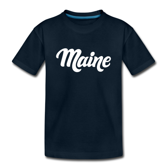 Maine Youth T-Shirt - Hand Lettered Youth Maine Tee - deep navy