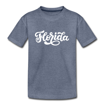 Florida Youth T-Shirt - Hand Lettered Youth Florida Tee - heather blue