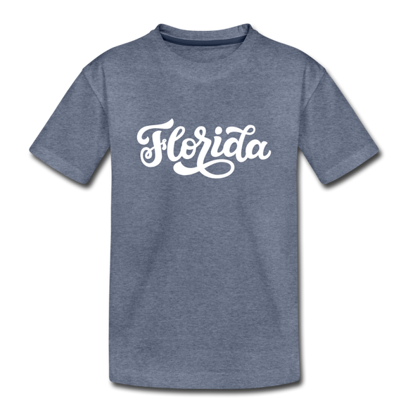Florida Youth T-Shirt - Hand Lettered Youth Florida Tee - heather blue
