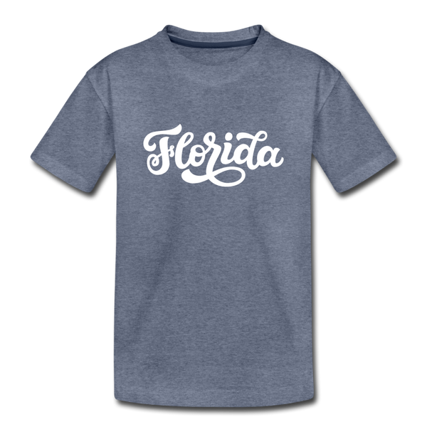 Florida Youth T-Shirt - Hand Lettered Youth Florida Tee - heather blue