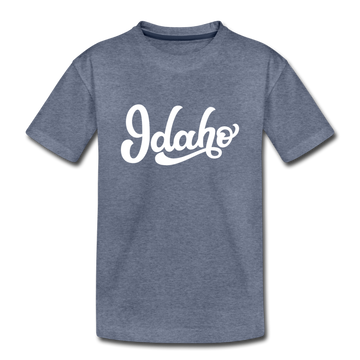 Idaho Youth T-Shirt - Hand Lettered Youth Idaho Tee - heather blue