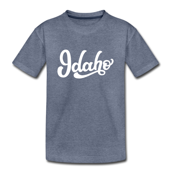 Idaho Youth T-Shirt - Hand Lettered Youth Idaho Tee - heather blue