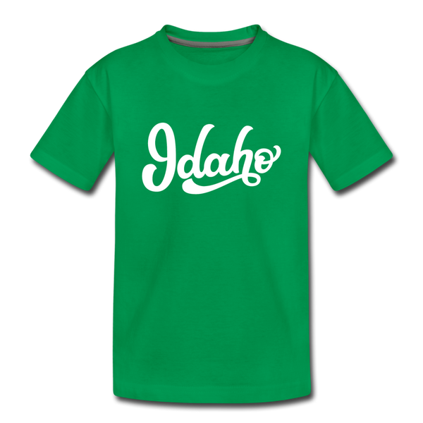 Idaho Youth T-Shirt - Hand Lettered Youth Idaho Tee - kelly green
