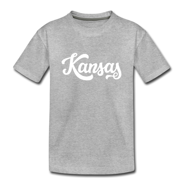 Kansas Youth T-Shirt - Hand Lettered Youth Kansas Tee - heather gray