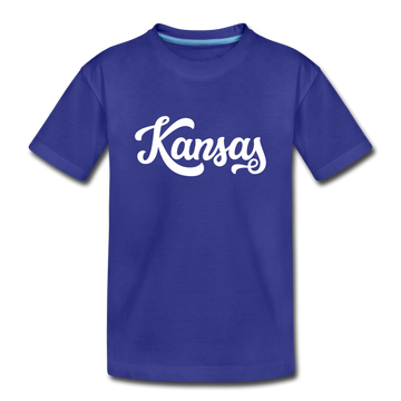 Kansas Youth T-Shirt - Hand Lettered Youth Kansas Tee - royal blue