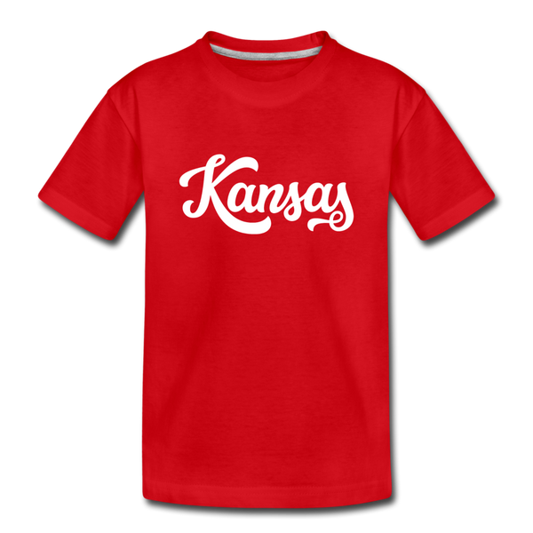 Kansas Youth T-Shirt - Hand Lettered Youth Kansas Tee - red