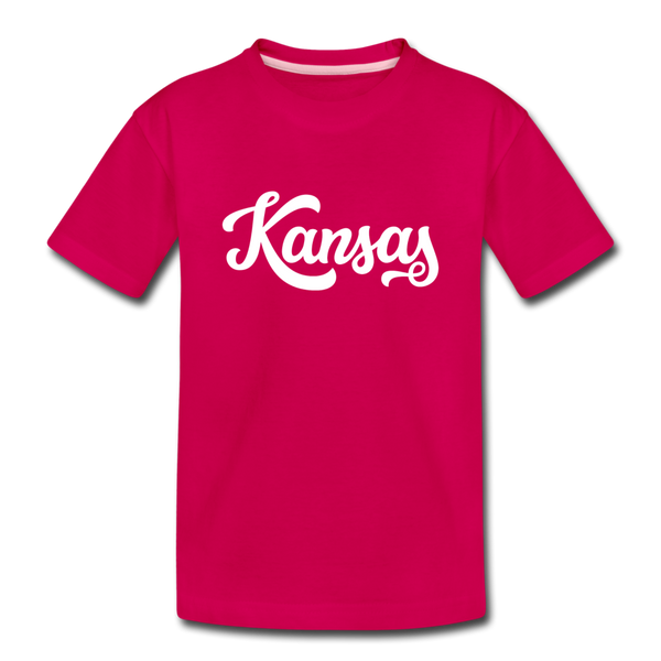 Kansas Youth T-Shirt - Hand Lettered Youth Kansas Tee - dark pink