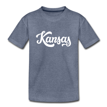 Kansas Youth T-Shirt - Hand Lettered Youth Kansas Tee - heather blue