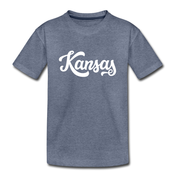 Kansas Youth T-Shirt - Hand Lettered Youth Kansas Tee - heather blue