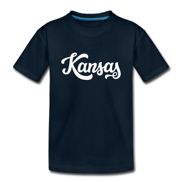 Kansas Youth T-Shirt - Hand Lettered Youth Kansas Tee - deep navy