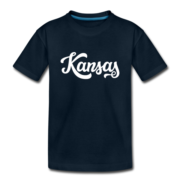 Kansas Youth T-Shirt - Hand Lettered Youth Kansas Tee - deep navy