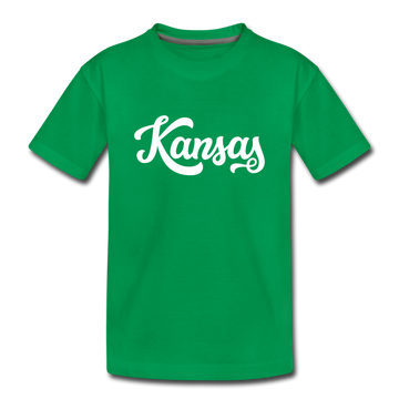 Kansas Youth T-Shirt - Hand Lettered Youth Kansas Tee - kelly green