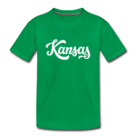 Kansas Youth T-Shirt - Hand Lettered Youth Kansas Tee - kelly green