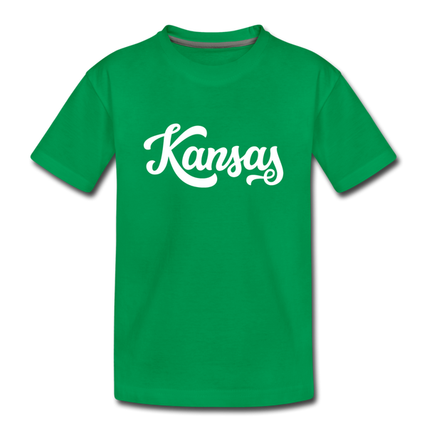 Kansas Youth T-Shirt - Hand Lettered Youth Kansas Tee - kelly green