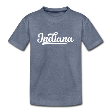 Indiana Youth T-Shirt - Hand Lettered Youth Indiana Tee - heather blue