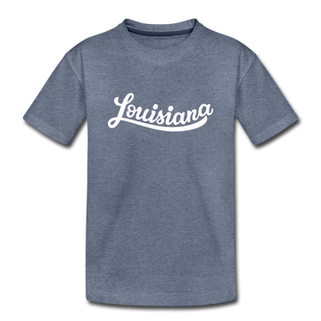 Louisiana Youth T-Shirt - Hand Lettered Youth Louisiana Tee - heather blue