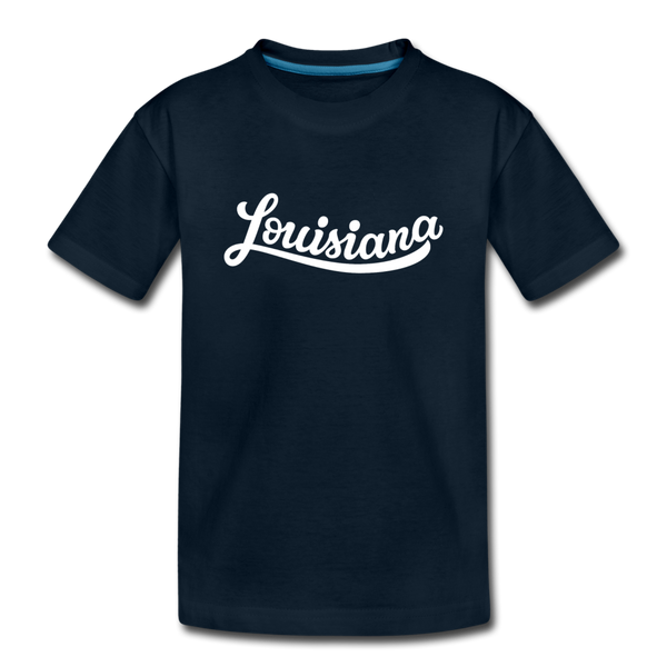 Louisiana Youth T-Shirt - Hand Lettered Youth Louisiana Tee - deep navy