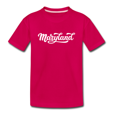 Maryland Youth T-Shirt - Hand Lettered Youth Maryland Tee - dark pink