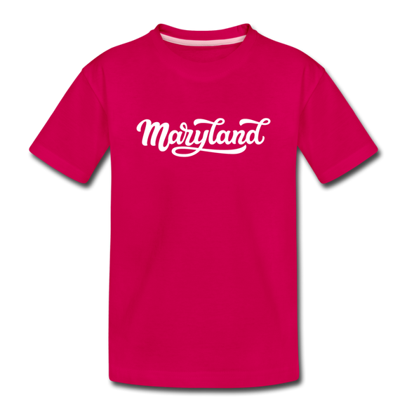 Maryland Youth T-Shirt - Hand Lettered Youth Maryland Tee - dark pink