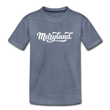 Maryland Youth T-Shirt - Hand Lettered Youth Maryland Tee - heather blue