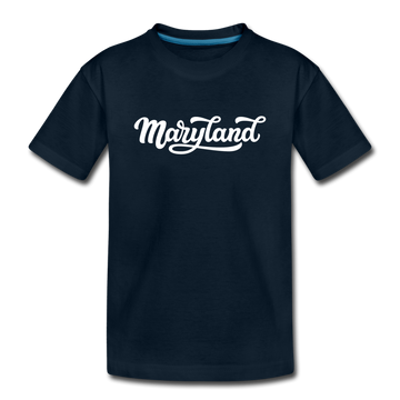 Maryland Youth T-Shirt - Hand Lettered Youth Maryland Tee - deep navy