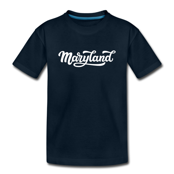 Maryland Youth T-Shirt - Hand Lettered Youth Maryland Tee - deep navy