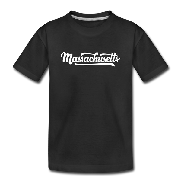 Massachusetts Youth T-Shirt - Hand Lettered Youth Massachusetts Tee - black