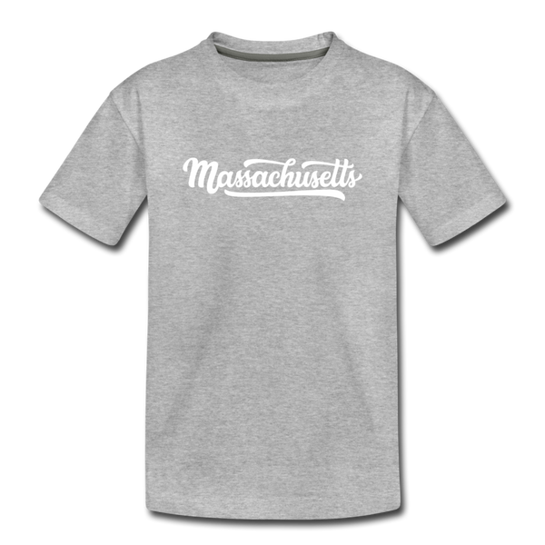 Massachusetts Youth T-Shirt - Hand Lettered Youth Massachusetts Tee - heather gray